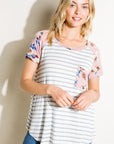 e Luna Striped Floral Mix Pocket Top