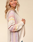 Haptics Full Size Striped Crochet Open Front Cardigan