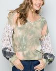 Celeste Full Size Tie-Dye V-Neck Printed Sleeve Blouse