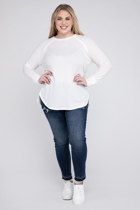 ZENANA Plus Melange Baby Waffle Long Sleeve Top