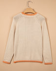 Pumpkin Floral Embroidered Round Neck Sweater