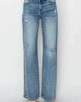 RISEN Full Size High Waist Distressed Wide Leg Jeans