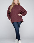 Zenana Plus Brushed Melange Drop Shoulder Sweater