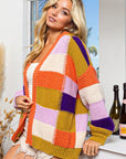 BiBi Checkered Color Block Sweater Cardigan