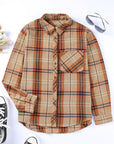 Women Plaid Pocket Buttoned Long Sleeve Shirt