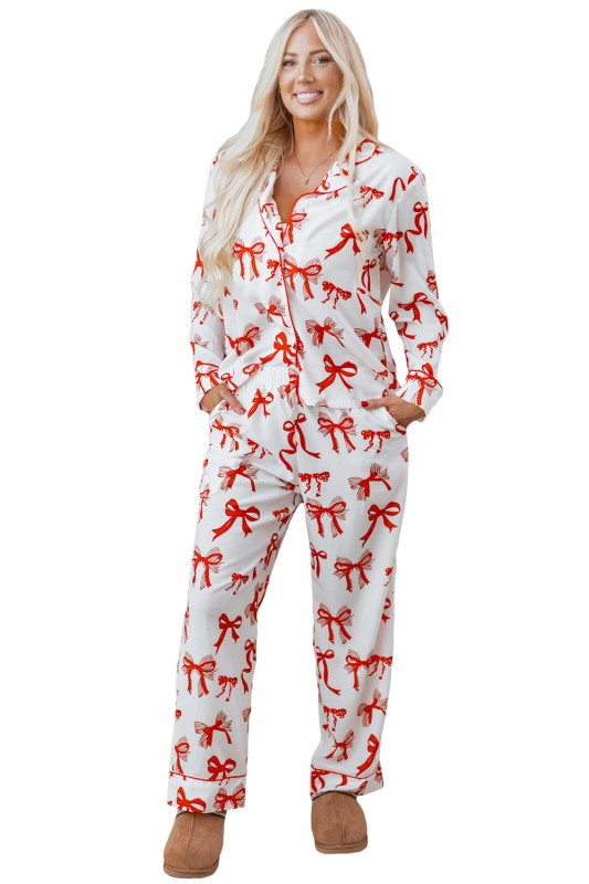 Christmas Bow Top and Pants Pajama Set
