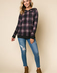 e Luna Plaid Mixed Hoodie Sweatshirt