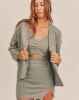 MABLE 3 Pieces Sweater Set with Crop Cami, Mini Skirt, Cardigan