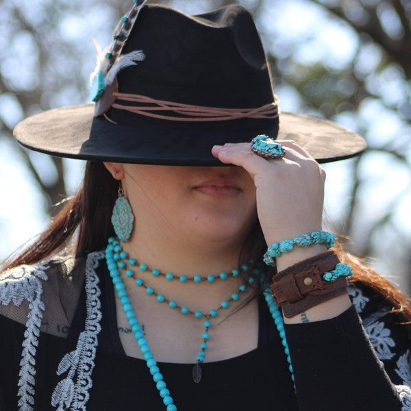 Genuine Leather Wide Cuff w Blue Turquoise Chunks
