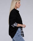 Plaid Flap Drop Shoulder Shacket