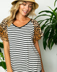 e Luna Striped Animal Flare V-Neck Top