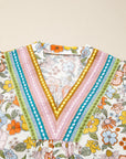 Boho Floral Crochet V-Neck Puff Sleeve Blouse