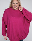 Zenana Plus Oversized Round Neck Raw Seam Melange Sweater