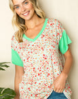 e Luna Dizzy Floral Solid Mix Boxy Top