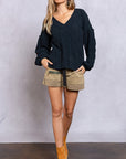 POL V-Neck Sweater with Open Back - Online Only