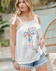 Davi & Dani Embroidered Sleeveless Ruffle Tank Top