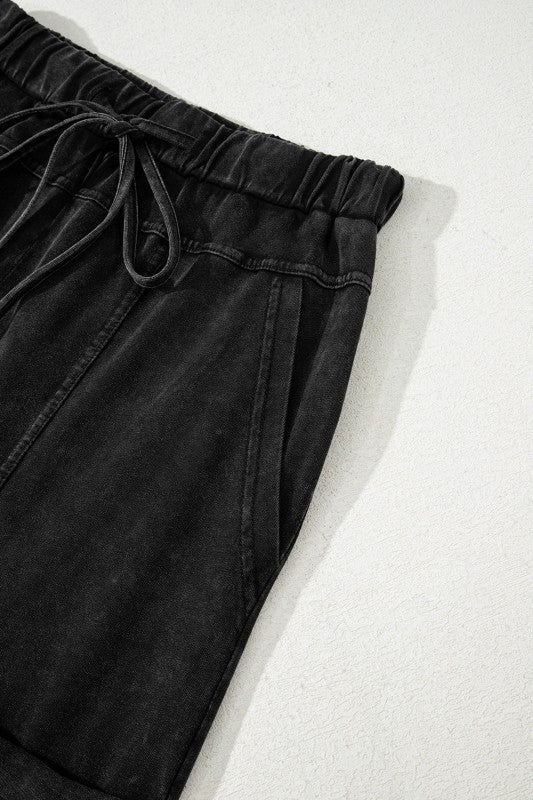 Mineral Wash Reverse Seam Drawstring Elastic Waist