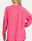 Zenana Brushed Melange Hacci High-Low Sweater