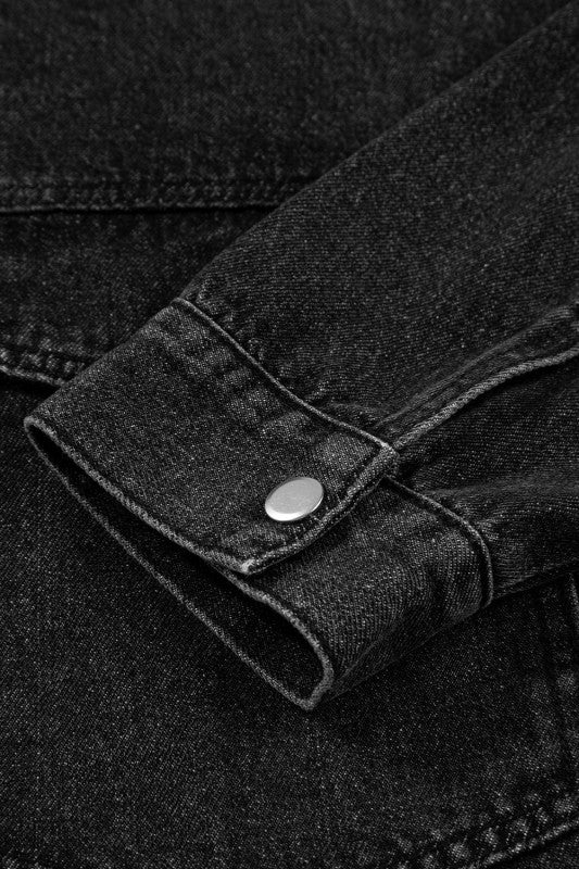 Denim Chest Pocket Drop Shoulder Hooded Jacket