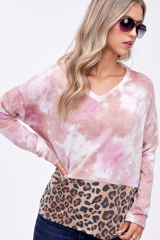 e Luna PLUS Cloud Tie Dye Cheetah Boxy Top