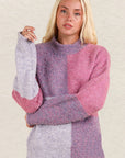 VERY J Color Block Mock Neck Drop Shoulder Sweater