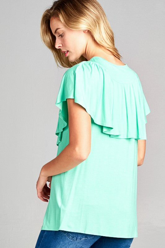 e Luna Solid Ruffle Detail Top