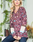 Celeste Full Size Polka Dot Drawstring Hoodie