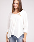 Zenana 3/4 Sleeve V-Neck Hi-Low Hem Jacquard Sweater