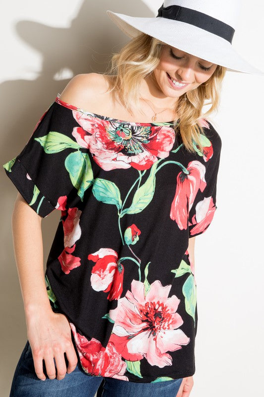 e Luna PLUS Floral One Shoulder Top