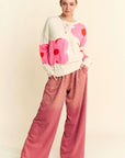 Davi & Dani Rhinestone Drawstring Wide Leg Pants