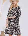 Celeste Full Size Leopard Three-Quarter Sleeve Dress with Pockets