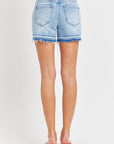 RISEN High Rise Distressed Hem Denim Shorts