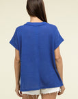 Zenana Brushed Waffle Exposed-Seam Short Sleeve Top