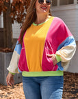 Plus Size Colorblock Patchwork Exposed Sweatshirt