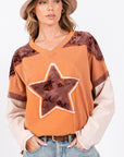 SAGE + FIG Star Patch Long Sleeve Color Block T-Shirt