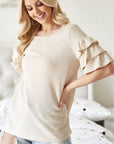 BiBi Waffle Knit Layer Ruffled Sleeve Top