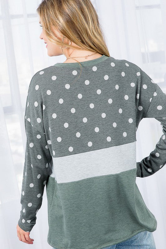 e Luna Polka Dot Colorblock Top