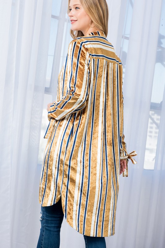 e Luna Striped Velvet Long Cardigan