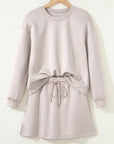 Solid Drop Shoulder Pullover and Mini Skirt Set