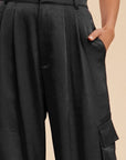 Annie Wear Wide Leg Cargo Satin Pants