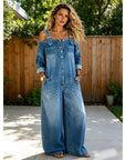 Women's Washed Denim Wide-Leg Overalls with Button Closure – 4 Colors S–XXL