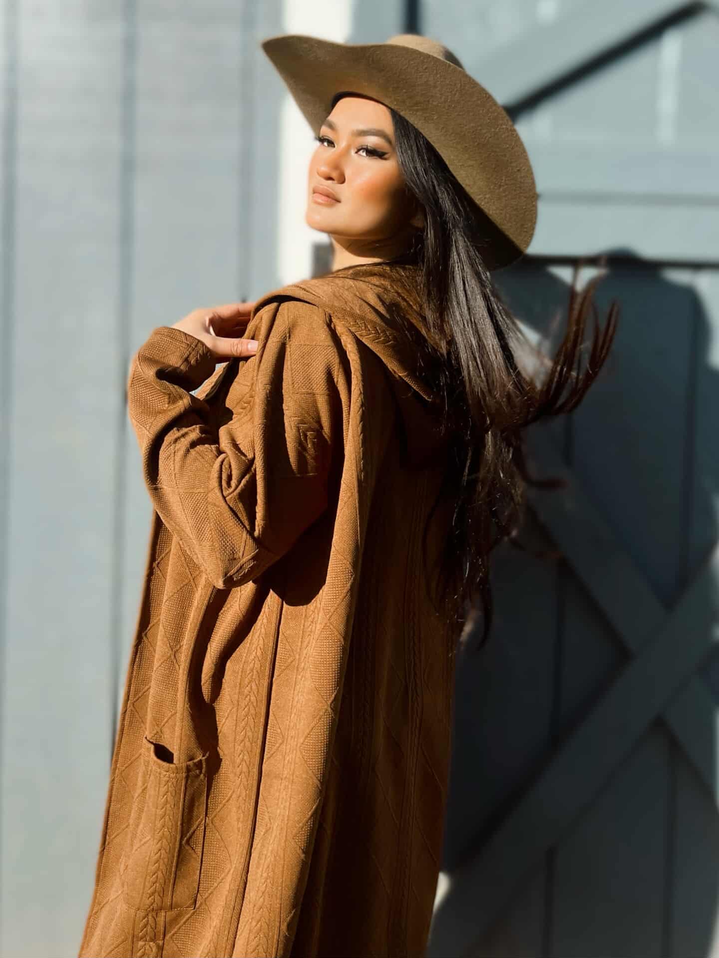 Womens Long Cardigan Cable Knitted Open Front