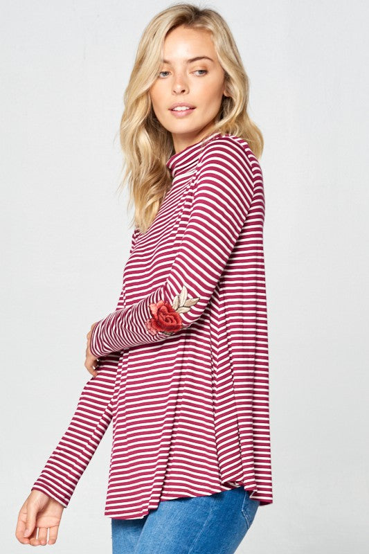 e Luna Striped Jersey Turtle Neck Casual Top