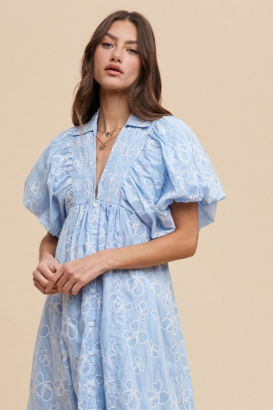 Annie Wear Floral Smock Detail Puff Sleeve Dress