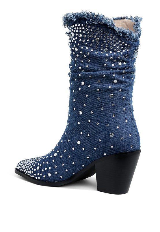 Savant Diamante &amp; Rhinestones Denim Boots