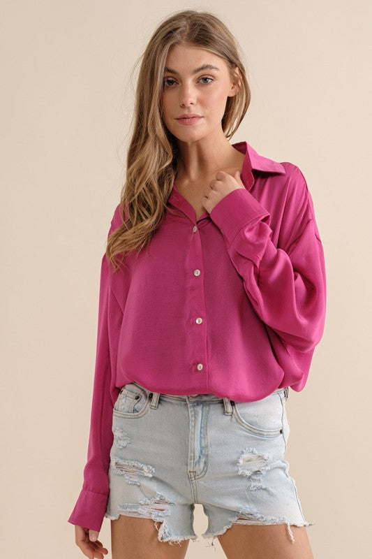 Light Satin Button Down Shirt