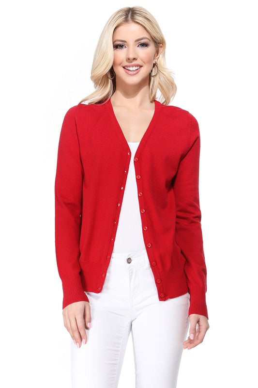 MAK Women&#39;s V-Neck Button Down Knit Cardigan Sweater