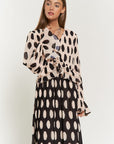 Davi & Dani Polka Dot Ruffled Long Sleeve Pleated Maxi Dress