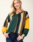 Celeste Full Size Striped Color Block Exposed Seam T-Shirt