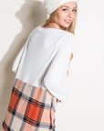 e Luna Plaid Mixed Button Front Top